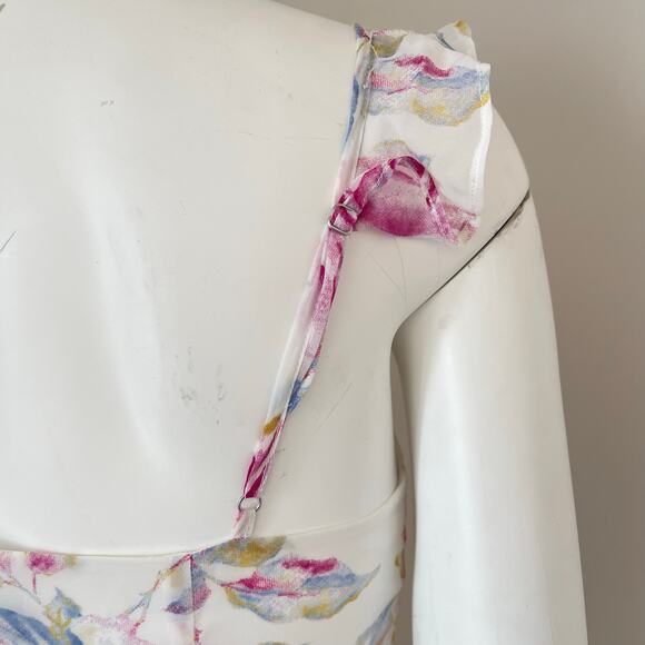 Majorelle Milkmaid Floral Mini Dress Size Small White Pink Tie Front Sunbeams - Picture 7 of 14